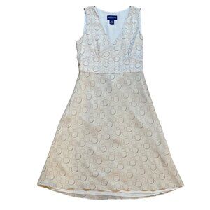 Y2K Ann Taylor Silk Beige & Red Circle Print Sleeveless Dress With Tie Waist Siz